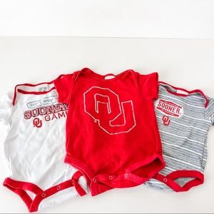 Oklahoma Sooners Baby Onsies Set of Three All Size 12m
